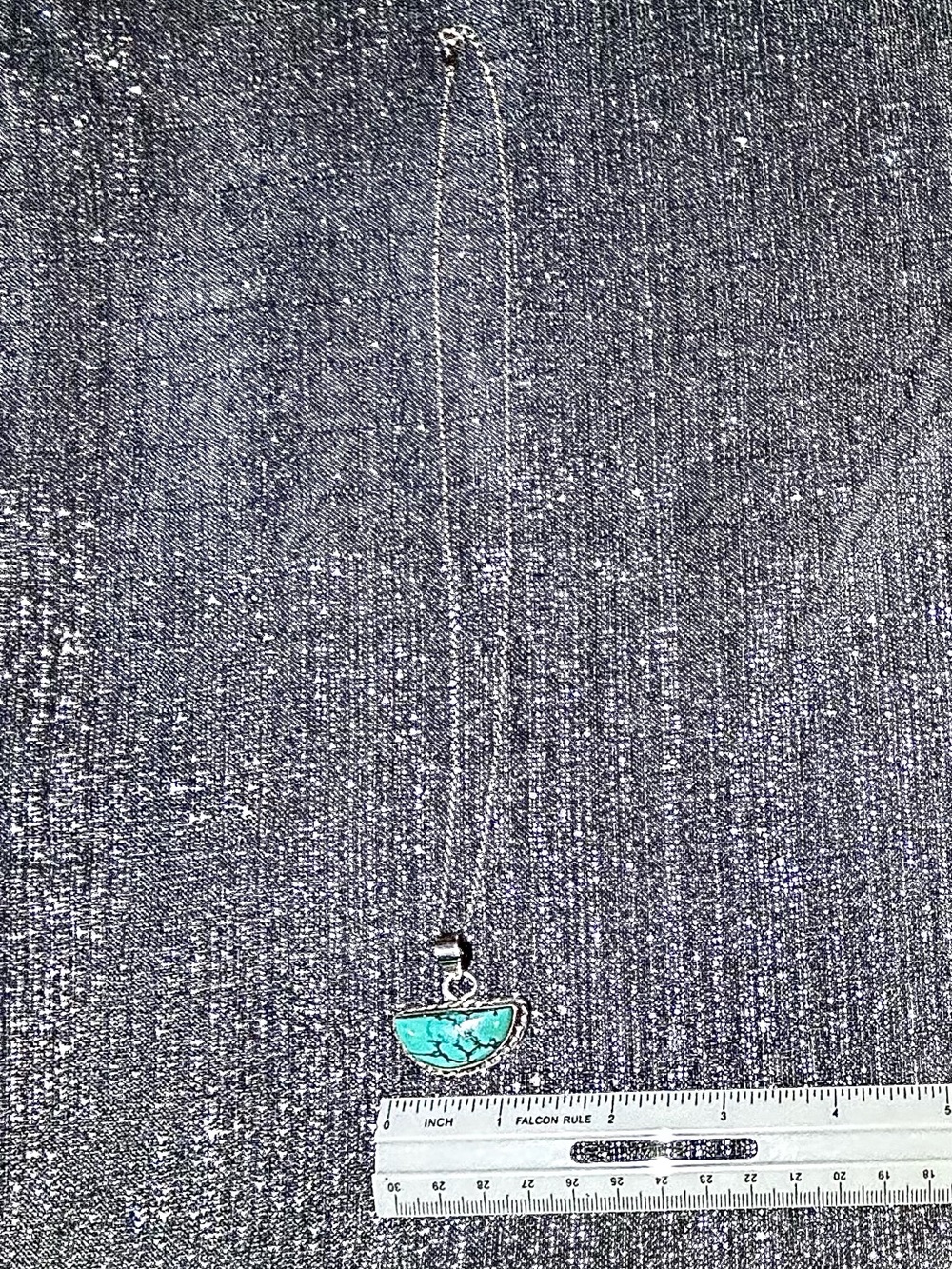 Genuine Turquoise and Sterling Silver Half-Moon Pendant Necklace - Picture 3 of 3